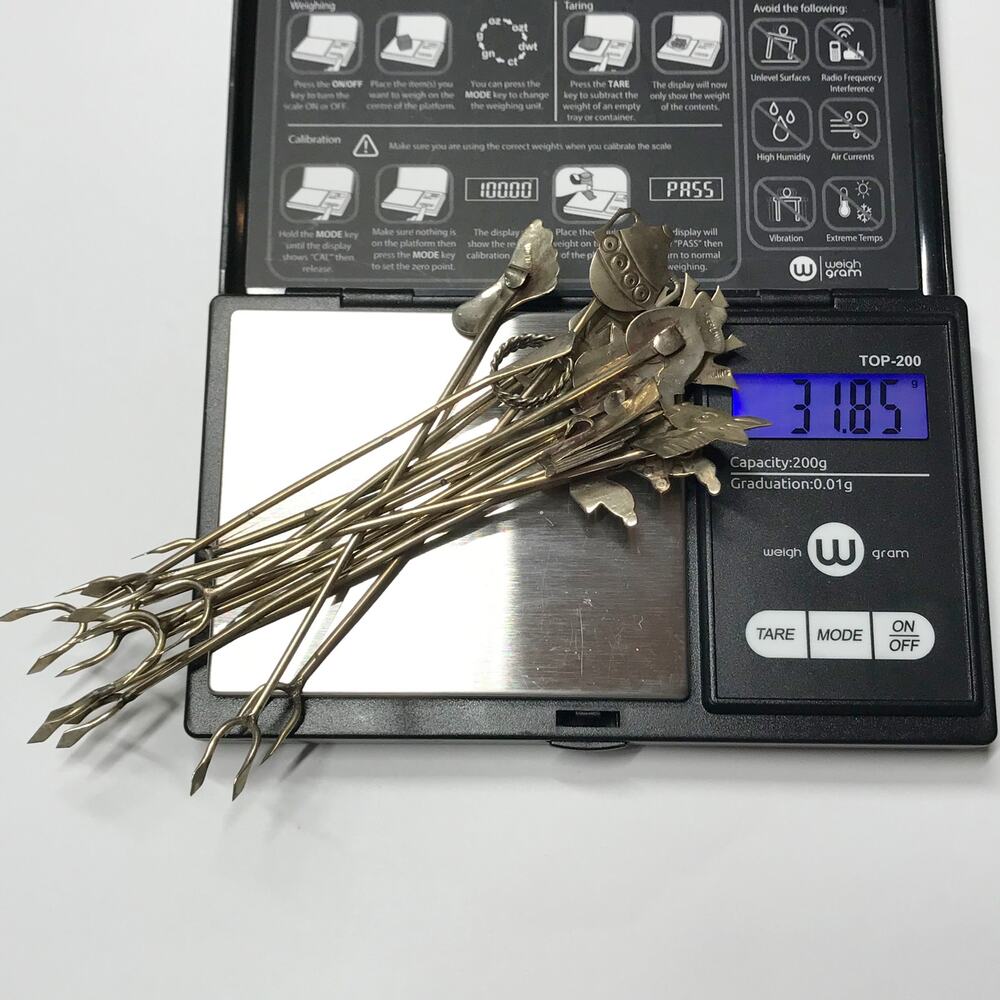 VTG 12 Vintage Sterling Silver Mexican Appetizer Cocktail Hors D'oeuvres Forks - Picture 3 of 13